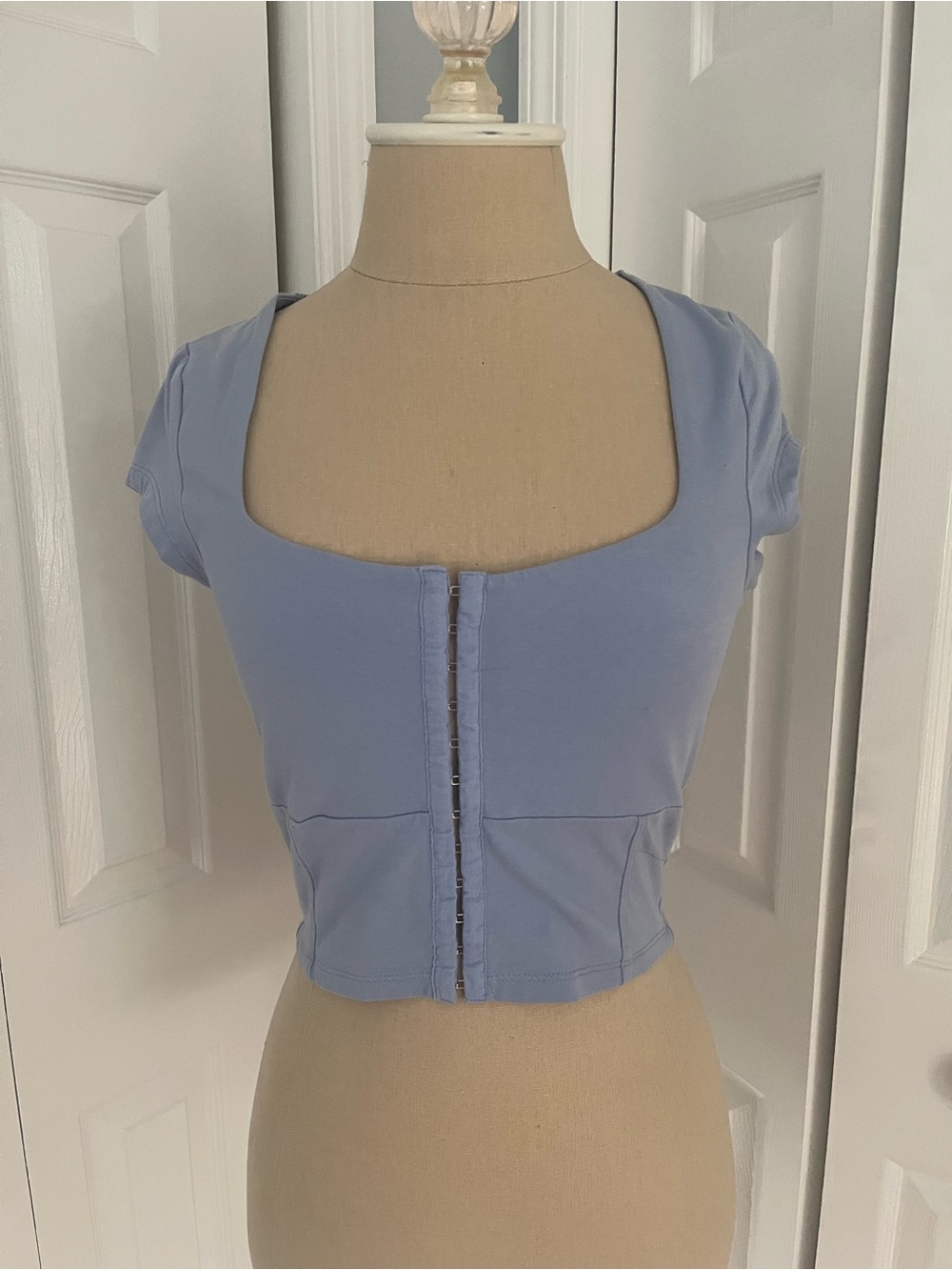 Abercrombie & Fitch Powder Blue Square Neck Hook-Front Crop Top